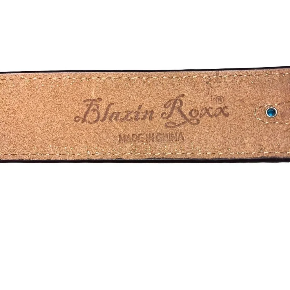 Blazin Roxx Womens Belt Size Medium Brown Aztec Design Bling Leather